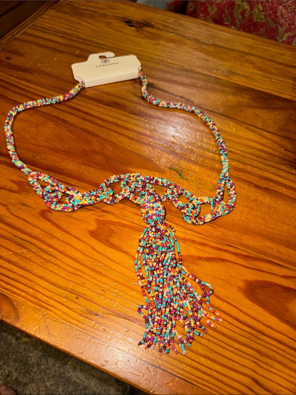 Versona Multicolor Seed-Bead Tassel Necklace